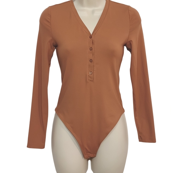 House Of Harlow 1960 X Revolve Bodysuit Size XS Tan Brown Long Sleeve - Picture 3 of 7